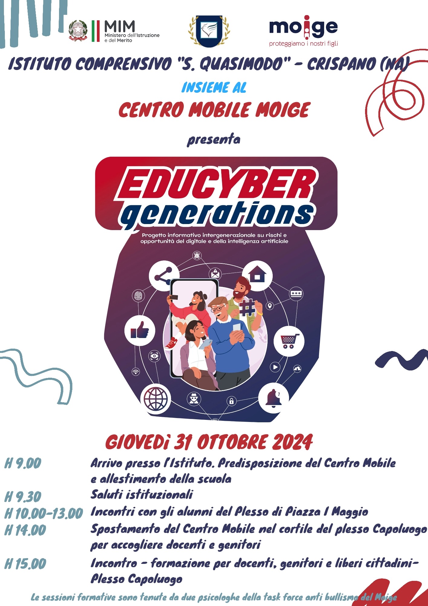 INCONTRO FORMATIVO CONTRO IL BULLISMO E I PERICOLI DELLA RETE – PROGETTO EDUCYBER GENERATIONS – CENTRO MOBILE – MOIGE